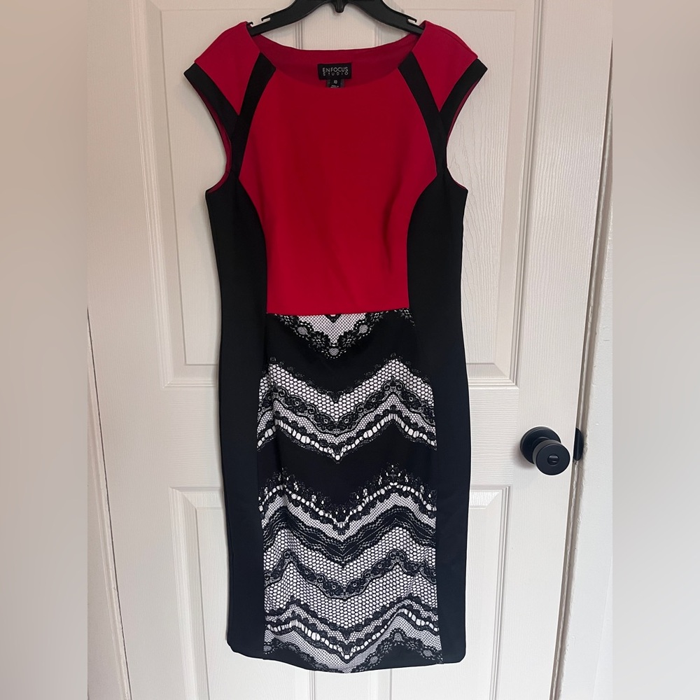 Enfocus Studio Red and Black Midi Bodycon Dress